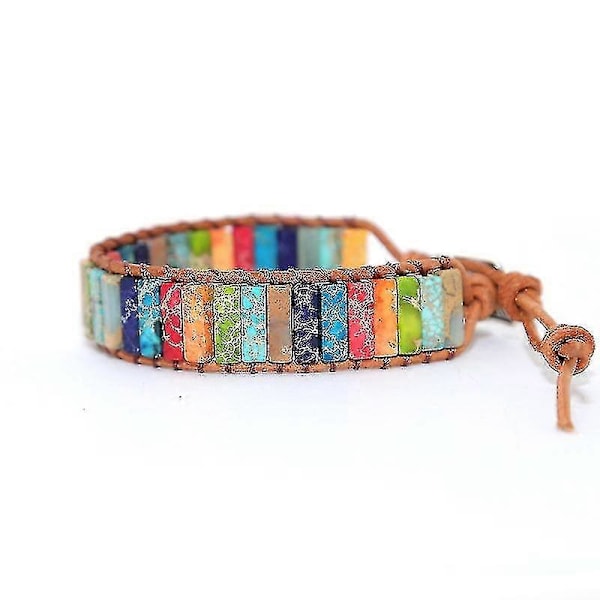 7 Chakra Armbånd Håndlaget Fargerikt Armbånd Chakra Perler Stein Lær Wrap Armring Pure Orange