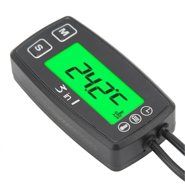 3 i 1 Digital Klokke Voltmeter Termometer IP67 Vanntett Motorsykkelmåler for ATV