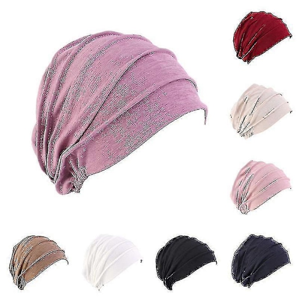 Dame Bomull Elastisk Beanie Myk Turban Bonnet Hode Wrap Hedging Louver Kemo Hatt Pink