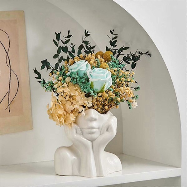 Blomstervase i nordisk stil, kvinnekropp, halvt ansikt, blomsterpotte, keramisk kunsthåndverk, soverom, stue, skrivebordsdekor, A