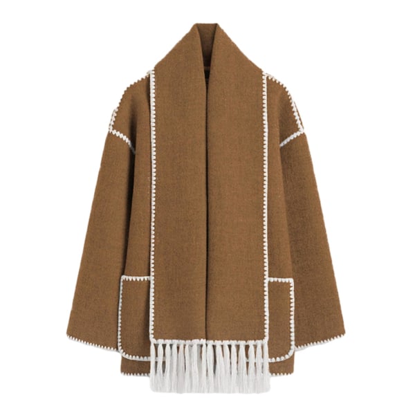 Mode Single-breasted Tassel Scarf Kavaj Fritids Tjock Långärmad Kavaj För Höst Vinter Cafe L