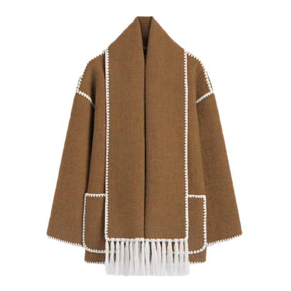 Mode Single-breasted Tassel Scarf Kavaj Fritids Tjock Långärmad Kavaj För Höst Vinter Cafe XL