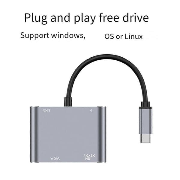 Type-C 4-i-1 Dockingstation Multifunktions Hub USB C til -Kompatibel/VGA/USB 3.0/PD Opladning til Switch Konverter