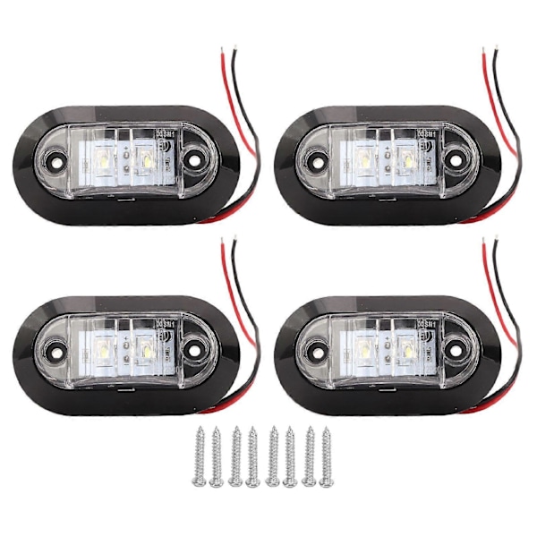 4 stk. Sidemarkeringslys 12V DC IP67 Vanntett Hvit Belysning LED Breddeindikator Klareringslys for Bobiler Båter Yachter