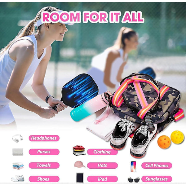 Crossbody Sling Pickleball Bag Tote, Pickleballvesker for kvinner og menn, Pickleballvesker for damer Jungle Camouflage
