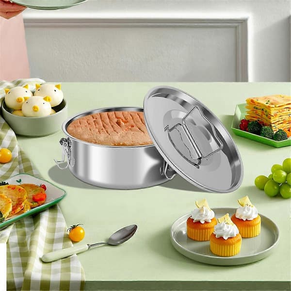 Flanform i rustfritt stål for baking 1.5QT Flanform med lokk Bærbar rund kakebakeform Flan Maker med dampstativ