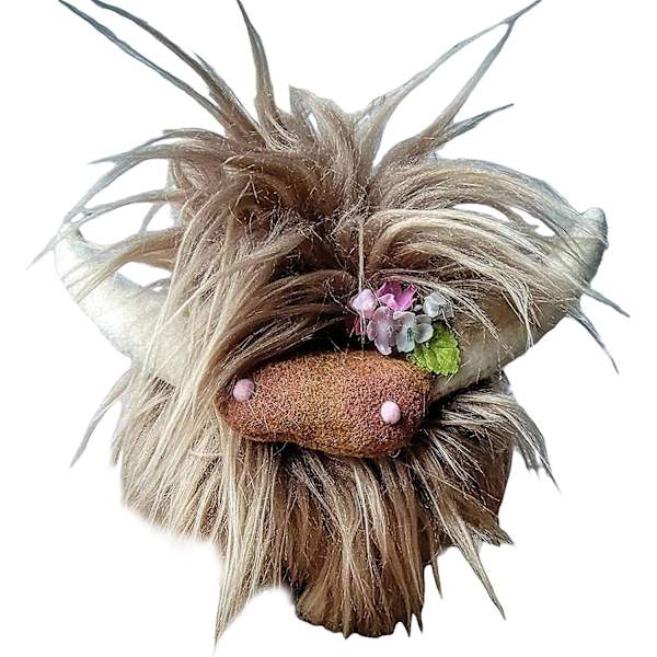 Handgjord Highland Cow Tomte, Bondgård Nordisk Dvärg Heminredning Light brown