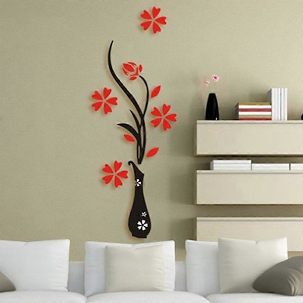DIY Hjemmeromsdekor 3D Vase Blomstertre Veggklistremerke Avtakbar Dekal 30x80cm Qinhai