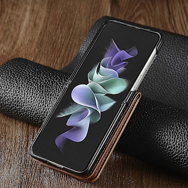 Lyxigt Skal för Samsung Galaxy Z Flip 5 Mjukt Läder Plånboksfodral med Korthållare kompatibelt Galaxy Z Flip 5 Stötsäkert Skydd brown