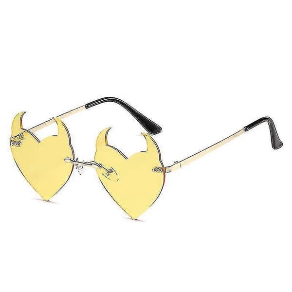 Dame Solbriller Mode Rammeløse Solbriller Djævleøre Hjerteformede Solbriller Retro Uv400 Gradienter Nuancer Luksus Dame Briller yellow