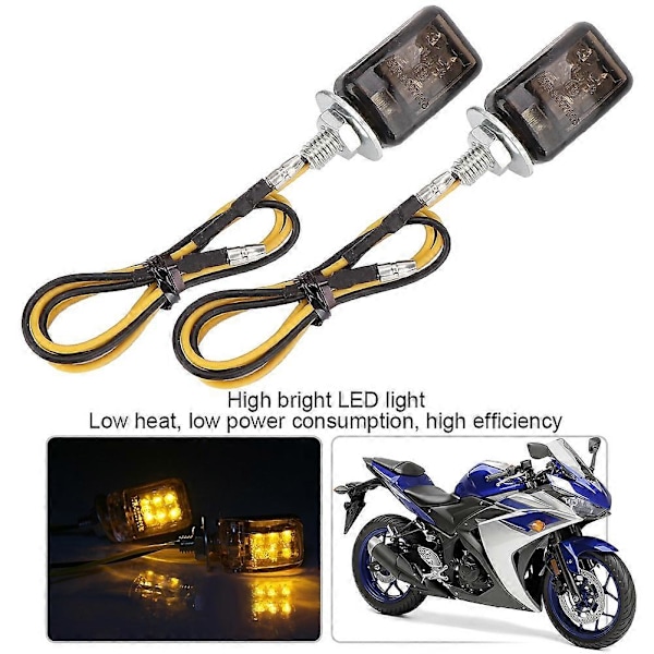 2 stk. Universal Motorcykel Mini Gul LED Blinklys Auto Tilbehør (Sort Røgfarvet)