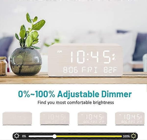 Digital väckarklocka i trä Trådlös laddningsväckarklocka Volym Vit