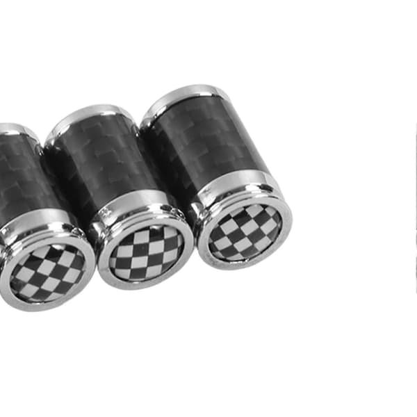 4 stk. Ventilhetter for bildekk, karbonfiber, aluminiumslegering, svart og hvit rutete, erstatning for Mini Hatch Cabrio