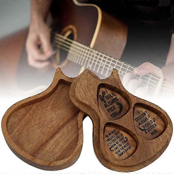 Gitarrplektrumfodral i trä Plektrumbox Trä Gitarrplektrumbox för förvaring av gitarrplektrum, för Jazz/Gitarr/Ukulele/Bas