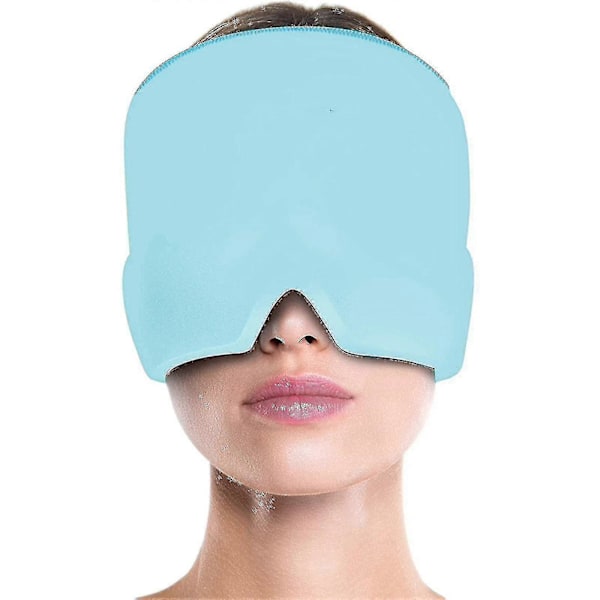Gel-iskydd för migrän - Huvudvärkshatt med kallterapi, bekväm & stretchbar ögonmask Blue