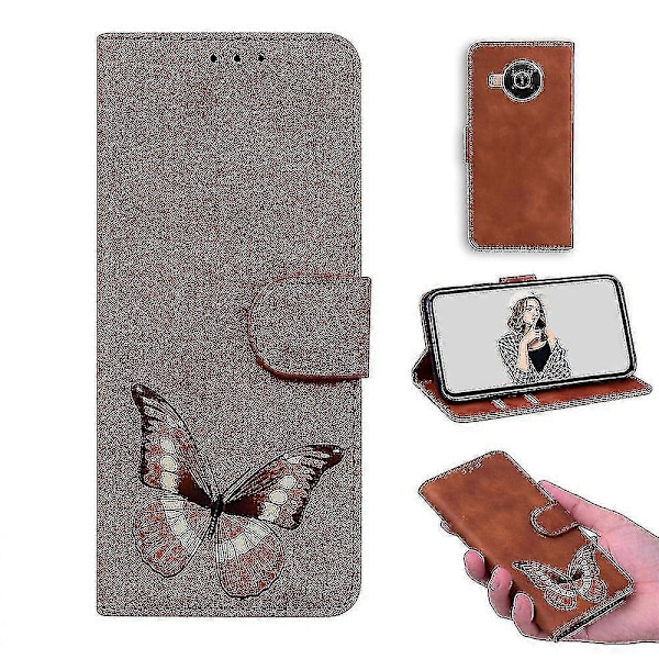 Fodral för Nokia X10/ X20 Fjäril Skydd Premium Läder Magnetisk - Rosa Brown