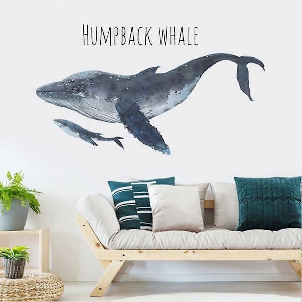 Ocean Animal Pukkelhval DIY Vægmaleri Stue Baggrundsmærkat