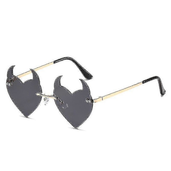 Dame Solbriller Mote Rammeløse Solbriller Djeveløre Hjerteform Solbriller Retro Uv400 Gradienter Nyanser Luksus Dame Briller Black