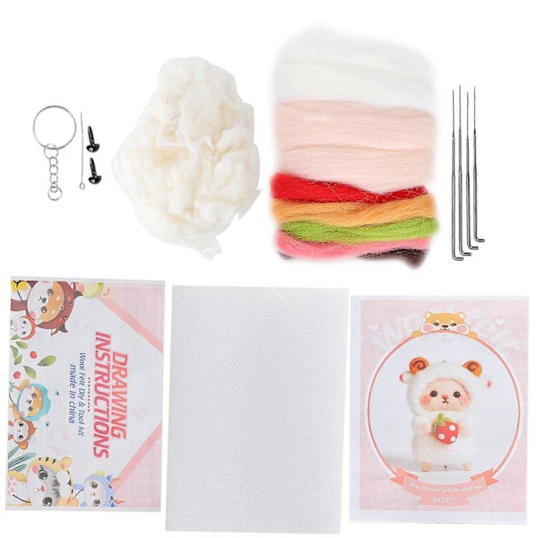 Nålfiltning Färgglad Får Docka DIY Materialpaket med Ritningar och Prylverktyg 205# Vit
