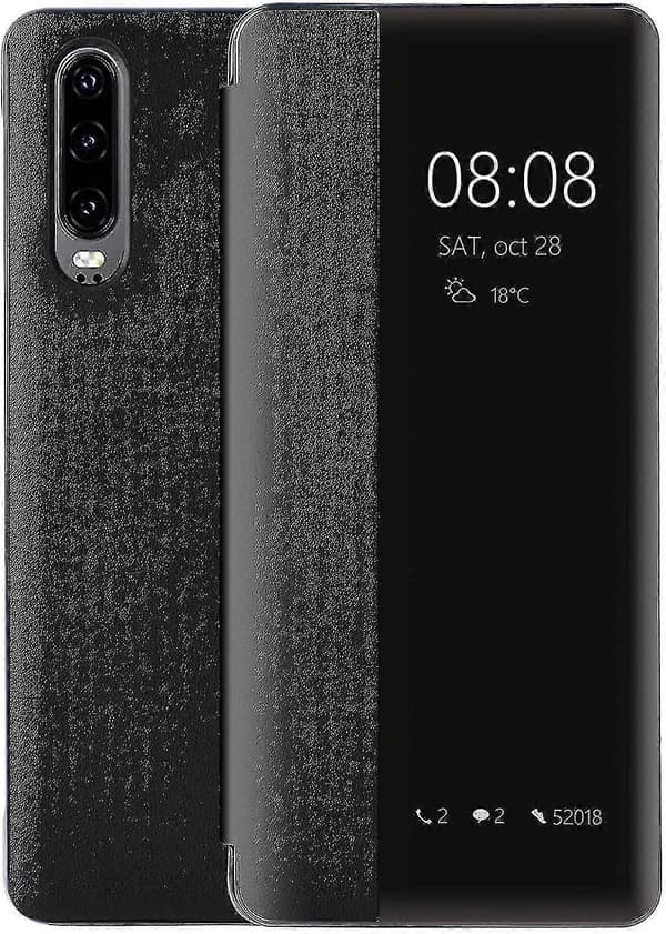 Huawei P30 Etui, Smart View Læder Flip Etui, [Strømbesparende Tilstand][Integreret Beskyttelse](p30,sort)