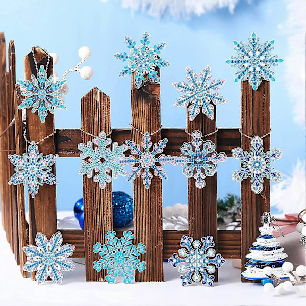 1 Sett Snøfnugg Anheng Diamantmaling Nøkkelring 5D Nøkkelringer Full Drill Lage Kunst Nøkkelringer Anheng DIY Rhinestone Tilbehør