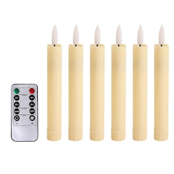 6x LED-ljus 3D-veke Flamlösa koniska ljus för bröllopsfest Elfenben VitP20211224199 ivorys white