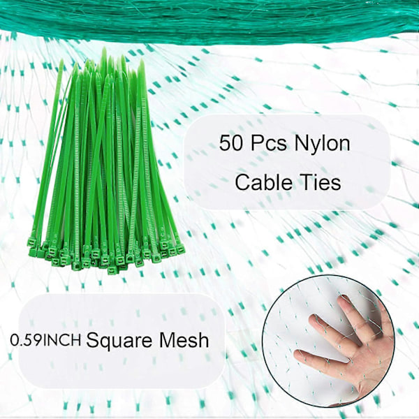 Trädgårdsnät för Fåglar, 4 x 8 m Återanvändbart Trädgårdsnät i Nylon - Fruktträdsnät Skyddar Växter och 50 st