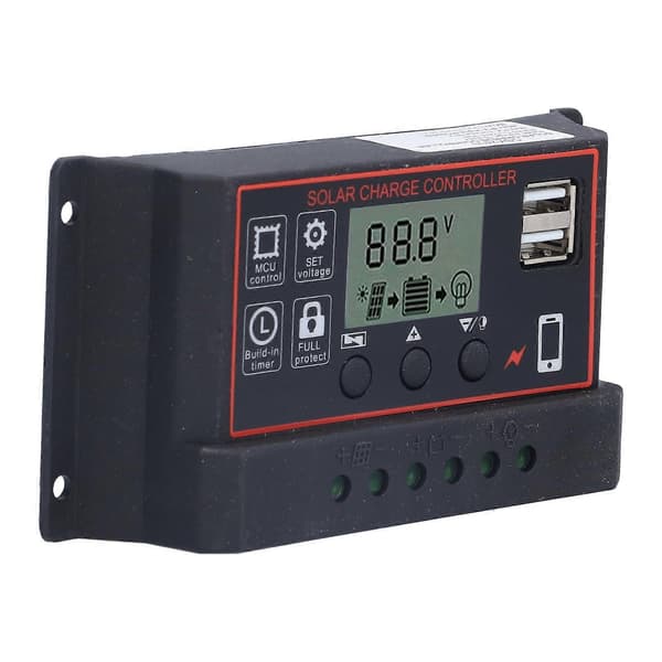 Solar Charge Controller Justerbar Fotovoltaisk Smart Strømgenereringsregulator 12V 24V 10ARød