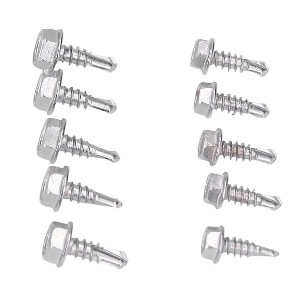 100 stk Selvborende Skruer Sortiment Sekskant Hode 410 Rustfritt Stål 4.2x13mm 4.8x13mm