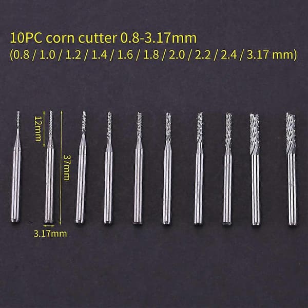 10st 0.8mm 3.17mm Ändfräs Gravyrbitar Roterande Skärverktyg för PCB CNC 1/8'' Skaft