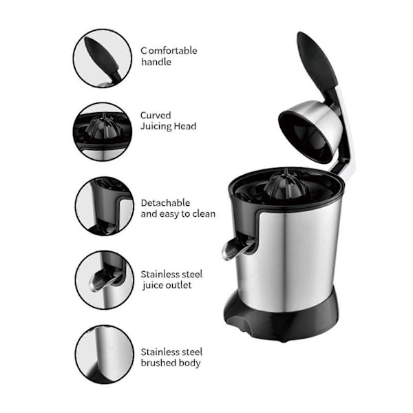Elektrisk Juicer 800W Komfortabelt Håndtak Rustfritt Stål Elektrisk Juicer for Appelsiner Sitroner Lime Grapefrukt