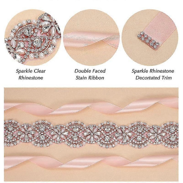 Brudebelte Håndlaget Krystall Rhinestone Flettet Brudekjole Belte Sløyfe For Brudekjoler Style B