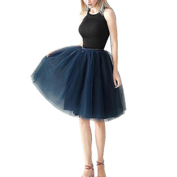Jul Kvinnor Tyllkjolar Enfärgad Volang Enkel Plisserad Kjol För Balfest Navy Blue