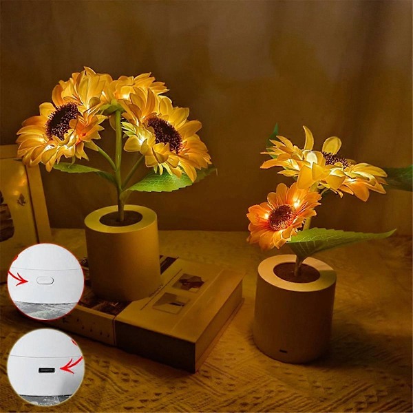 B Oppladbar Solsikke LED Simulerings Nattlys Bordlampe Simuleringsblomster Dekorativ Skrivebordslampe