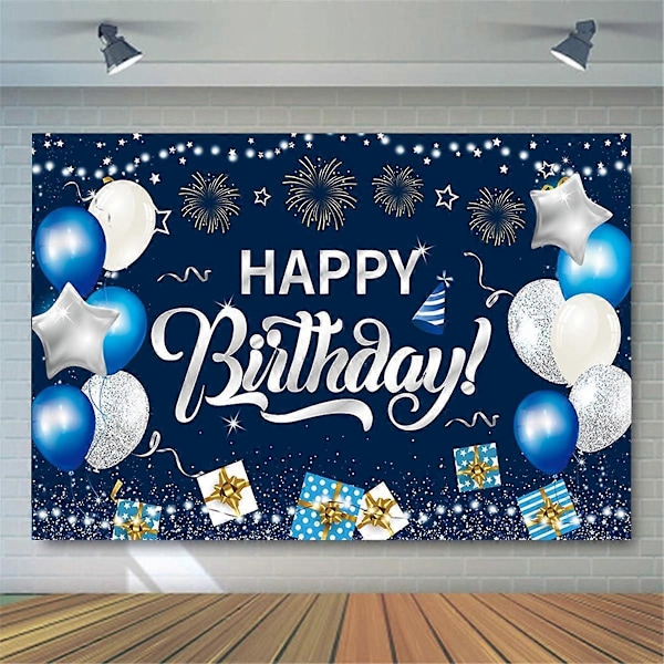115X180cm Grattis på födelsedagen Fotobakgrund Blått Glitter Ballong Födelsedagsfest Fotobakgrund Fotograferingsduk