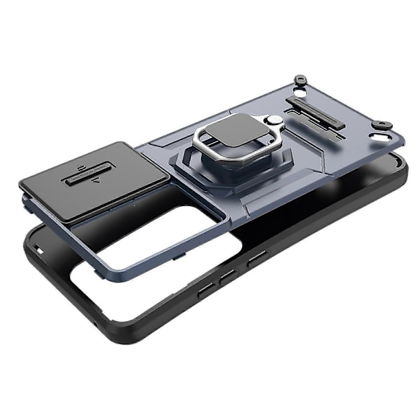 For Oppo Reno11 F 5G Deksel Ring Stativ PC+TPU Bakdeksel med Skyvbar Kamerabeskyttelse - Lilla Black