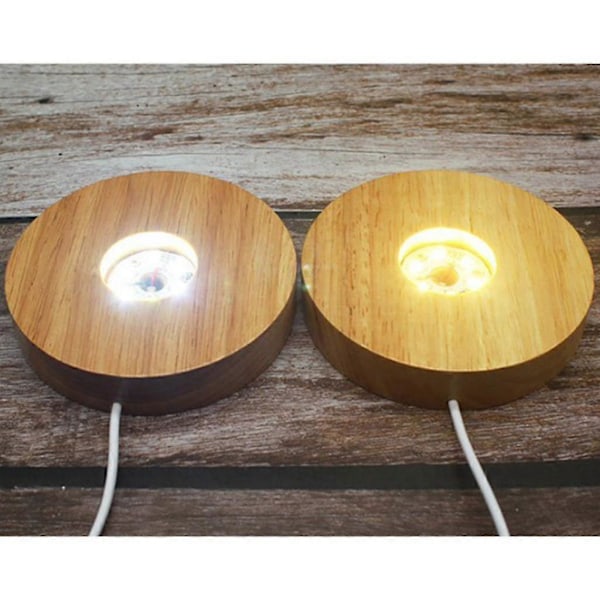 1/2/3 Rund LED-ljusbas i trä, Displayställ Lampa för Kristallkulor White Light 100mm 1 Pc