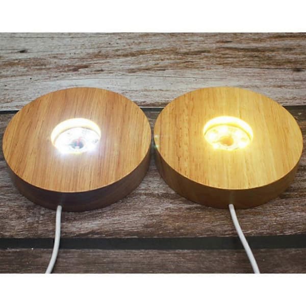 1/2/3 Træ Rund LED Lys Base Display Stand Lampe Til Krystalkugler White Light 100mm 1 Pc