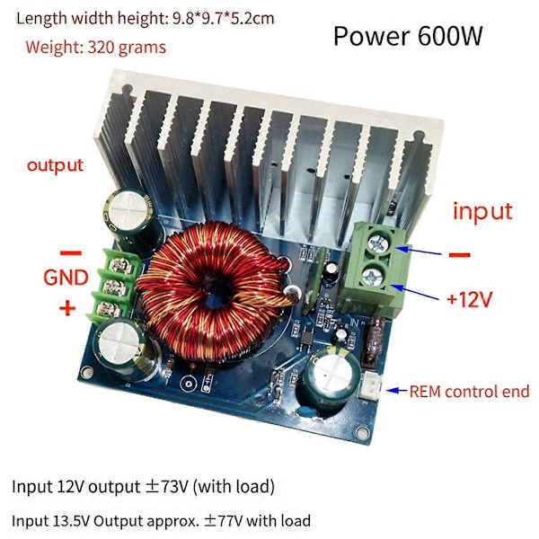 400W Högeffektsförstärkare Boost Strömförsörjningskort DC 12V till Positiv och Negativ 73V