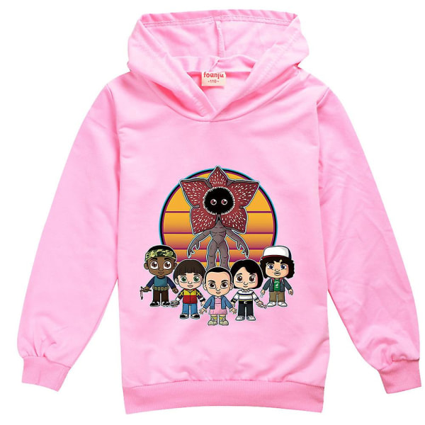 Stranger Things Hoodie med print Pojkar Flickor Långärmad huvtröja Sweatshirt Casual Aktiva toppar Pink 13-14 Years