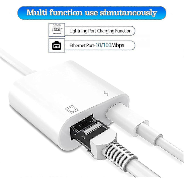 Lightning till Ethernet-adapter, kompatibel 2-i-1 Ethernet LAN-nätverksadapter med laddningsport