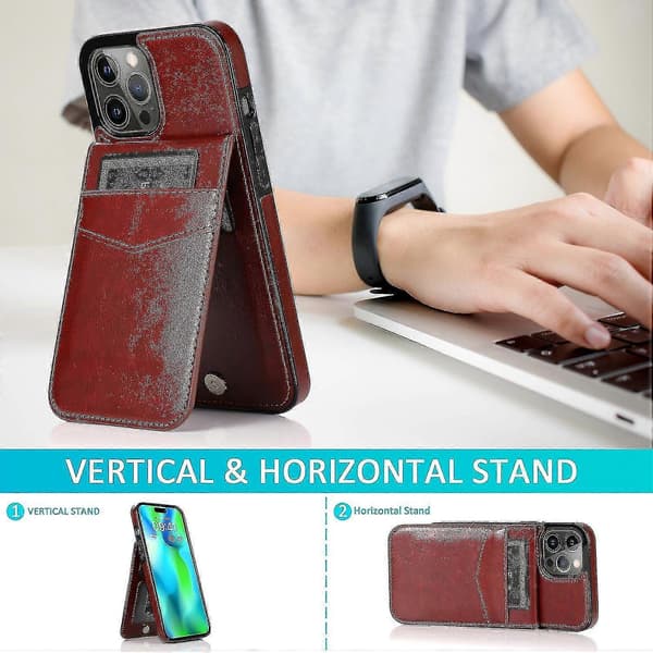 Simpel Business Stil PU Læder Etui Til Iphone 14 Pro Max Med Kortholder Brown
