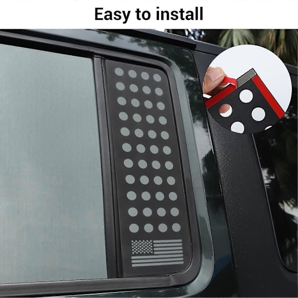 2 stk. Dekaler for bakdørvindu, aluminiumslegering, glasspanel, dekorlist, flaggstripe, erstatning for Jeep Wrangler JK Unlimited 2007–2017