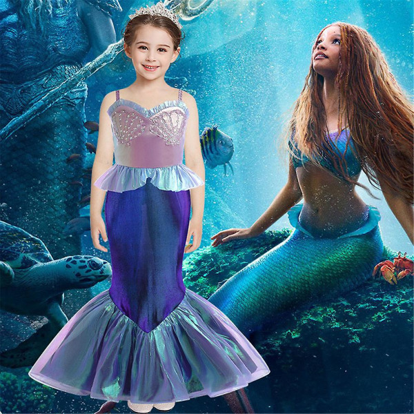 Mermaid Princess Dress Cosplay Party Dräkt Halloween Kostym Carnival 5-6 Years
