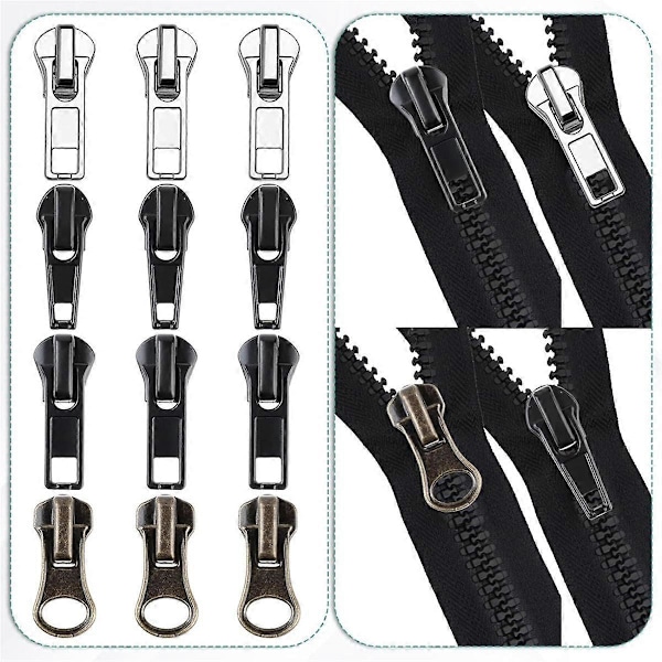 Dragkedjereparationssats, 5 Dragkedje Ersättnings Slider Kit, Dragkedjor Dragkedja Huvud Bottenstopp och Toppstopp Fixa Dragkedja på