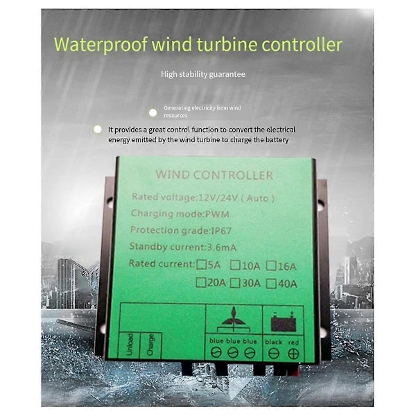 PWM Controller 300W Vindmølle Ladecontroller Vandtæt Regulator til Vindgenerator 12V 24V AUTO Skift 16A
