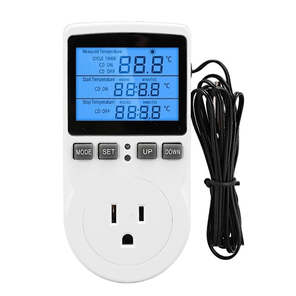 Smart Termostat Digital Temperaturregulator Stikkontakt Timer med Blåt Baggrundslys til Hjemmebrygning Fermentering Drivhus