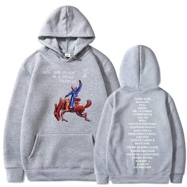 Ny Bad Bunny ny album Nadie Sabe Lo Que Va a Pasar Manana tröja perifer hoodie light grey XS