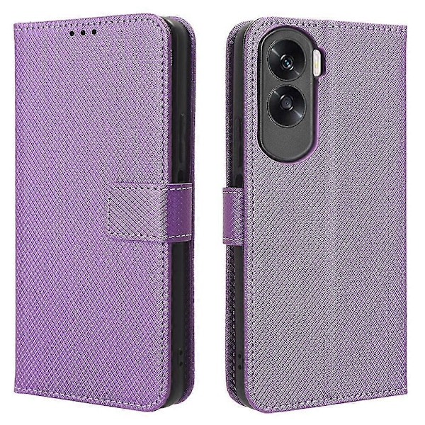Plånboksfodral för Honor 90 Lite 5G / X50i 5G PU Läder Diamantstruktur Ställ Stötsäkert Purple