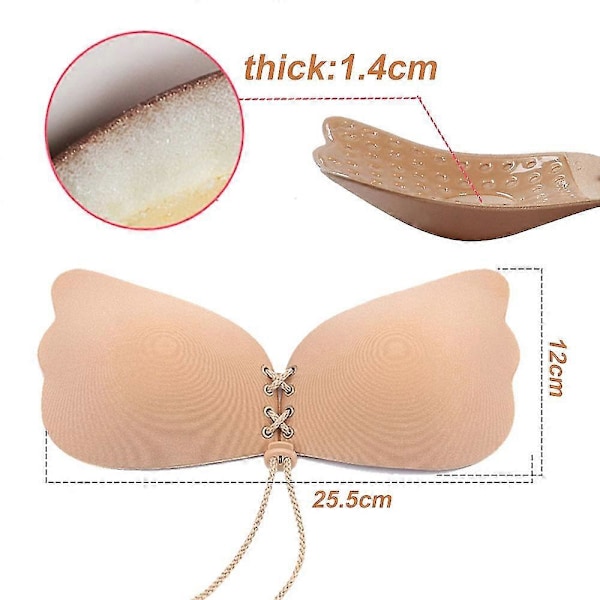 Liimautuvat rintaliivit, 2 paria, olkaimettomat selästä avoimet liivit, itseliimautuvat näkymättömät kohottavat push-up-rintaliivit selästä avoimille mekoille (beige ja musta) A